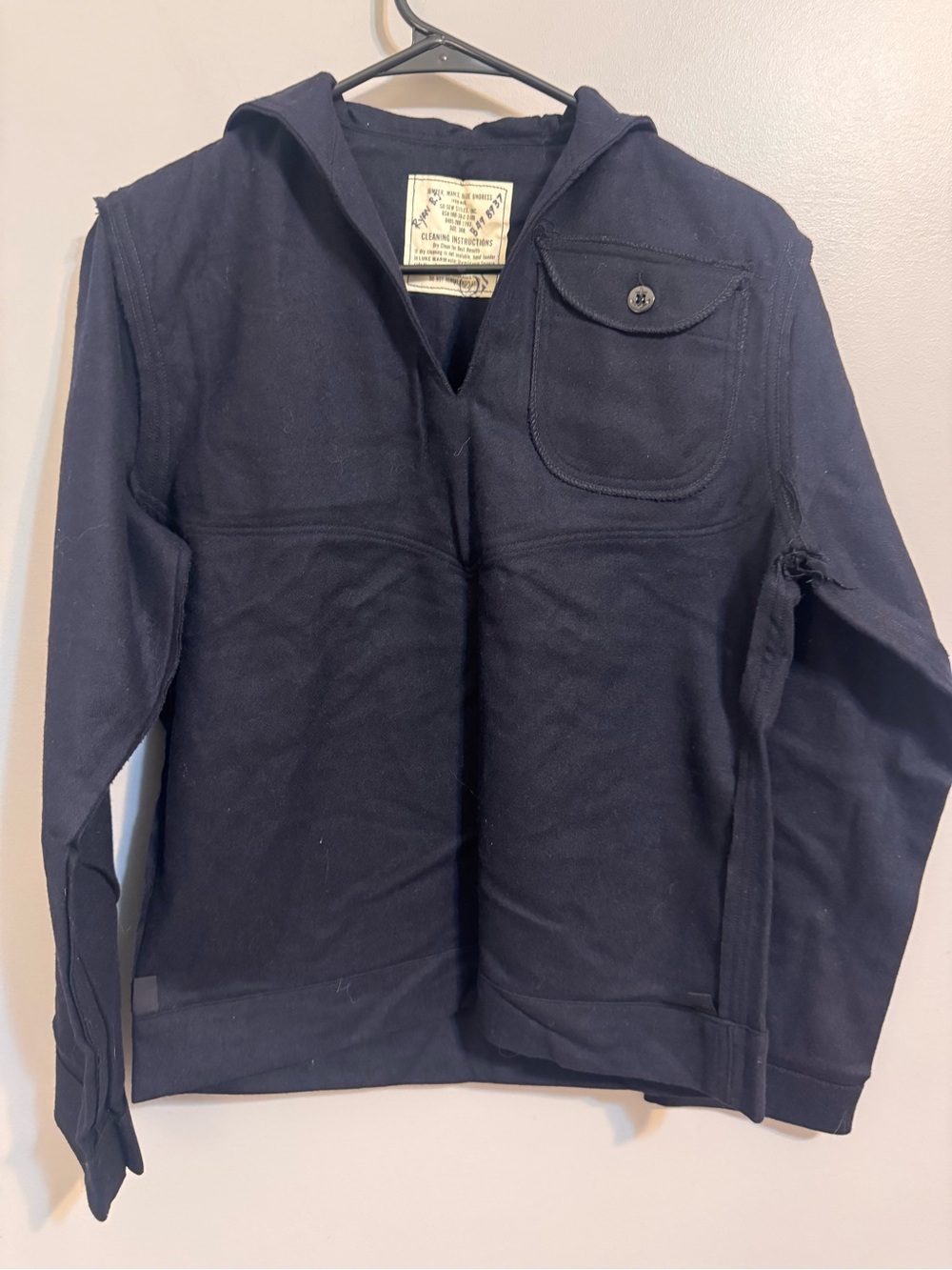 Vintage 1970 US Navy Blue Undress Wool Jumper 36R Vietnam Era Crackerjack